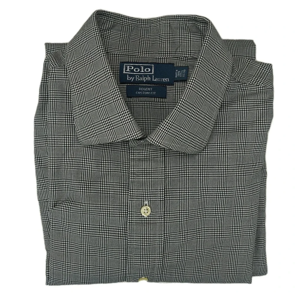 Polo Ralph Lauren Regent Custom Fit Shirt Mens 17.5 32/33 Black White Glen Plaid